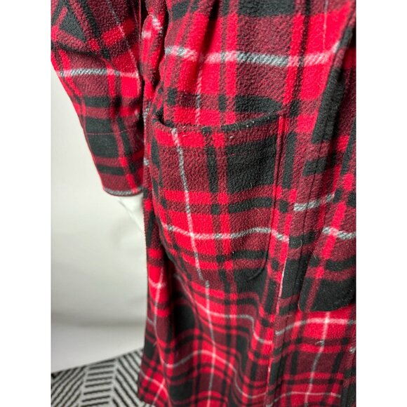 VTG 80s Fruit Of The Loom Mens Sleepwear Robe OS Red & Black Plaid 100% Polyeste - Picture 4 of 16